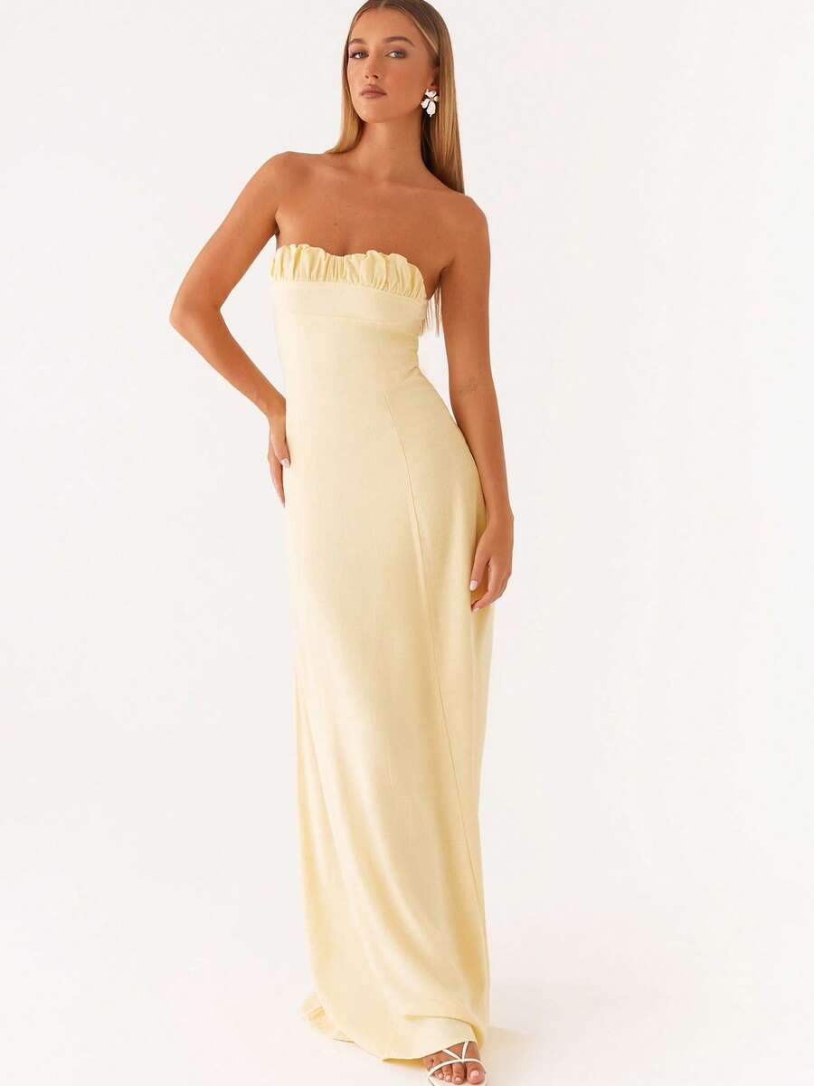 Women's Summer Strapless Backless Slim Fit Formal Long Dress - Perfect For Summer Celebrations Cocktails - Màu vàng - Xem 1