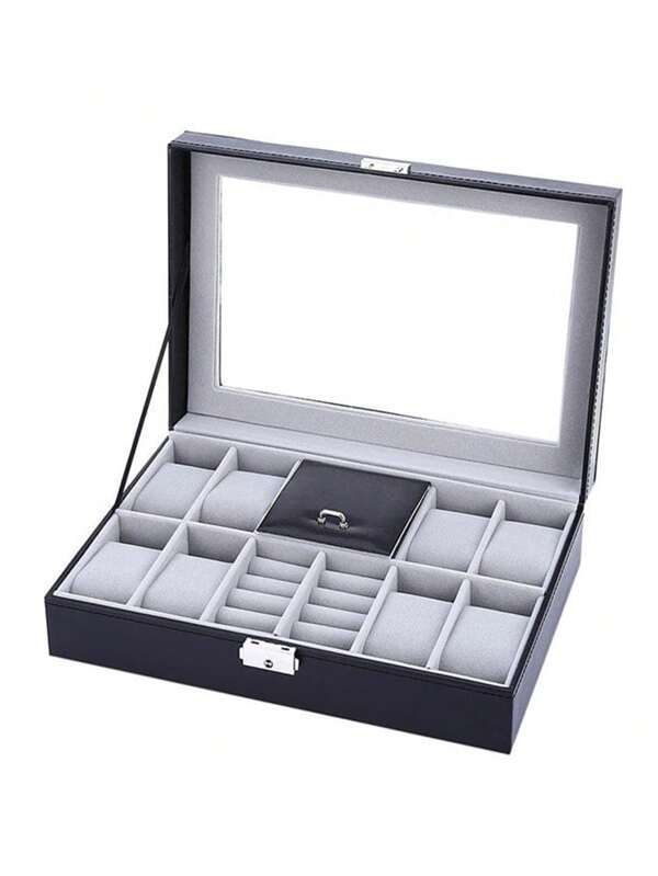 1 pièce Boîte de rangement multifonctionnelle pour montre de bureau pour homme et femme, organisateur de montre mécanique, étui à montre noir, anti-poussière, imperméable, anti-rayures, convient pour collectionner et afficher les montres, bagues, boucles d'oreilles, colliers, bracelets et autres bijoux. Retour à l'école