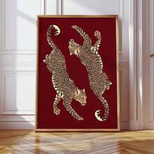 1pc Frameless Fashion Leopard Print Wall Decor, Burgundy Printed Artwork, Modern Wall Hanging, Vibrant Bold Gift, Leopard Print Gift, Dopamine Decor - Multicolor - View 14