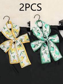 1pc Spring/Autumn Lemon Print Satin Scarf, Ribbon, Neck Wrap And Hair Band - Multicolor - View 15
