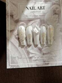 1pc Palace Style Metallic Floral Nail Art Stickers, Elegant Line Pattern 3D Luxury Nail Decals With Adhesive