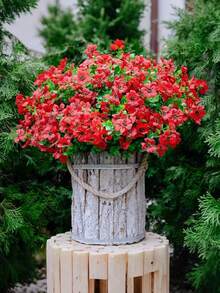 5pcs Artificial Plants, Suitable For Outdoor Decoration In Spring And Summer, Realistic Silk Colorful Daisy & Eucalyptus, Fade-Resistant, Applicable For Outdoor Home Planting, Porch, Patio, Window, Yard Decor, Can Be Used For Home Garden Porch Decoration, Outdoor Decor, Garden Decor (Red) - Bright Red - View 4