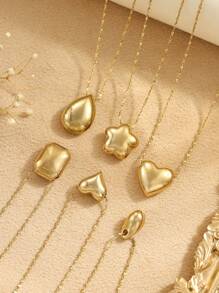 1pc Stainless Steel Minimalist Gold Color Pendant Necklace, Various Shapes Available, Suitable For Women's Daily Wear Or Gift