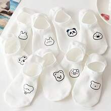 5/10 Pairs Of Socks, Women's Boat Socks, Low Vamp Invisible Socks, Women's Cartoon Anti Slip And Non Falling Heel Socks - Multicolor - View 1