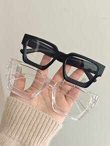 1/2pcs Unisex Square Frame Simple Clear Lens Glasses, For Computer/Reading Use, Myopia Prescription Available - Multicolor - View 3