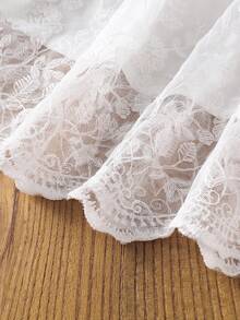 Baby Girls Elegant Embroidered Mesh Sleeveless Round Neck Ruffle Trim Dress, Summer - White - View 5