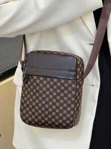 Bolsa a Tiracolo Quadrada Pequena Leve de Patchwork com Cores Contrastantes, Bolsa Transversal Essencial de Moda para Homens em Negócios