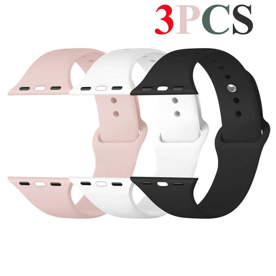 Bộ 3 dây đeo đồng hồ thể thao, tương thích với Apple Watch 38mm, 40mm, 41mm, 42mm, 44mm, 45mm, 46mm, 49mm, nhiều màu sắc, đa năng, dây đeo silicon mềm chống nước, tương thích với Apple Watch Series 10, 9 Ultra, 8, 7, 6, 5, 4, 3, 2, 1, SE, phù hợp cho cả nam và nữ, món quà lý tưởng cho học sinh trở lại trường. - cát đen/trắng/hồng - Xem 1