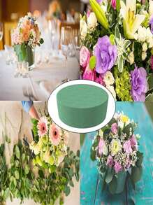 2pcs Square Or Round Floral Foam Bricks, Suitable For Fresh And Artificial Flower Arranging, Dry And Wet Flower Foam, Applicable For Wedding, Aisle Decor, Party Decoration And Florist