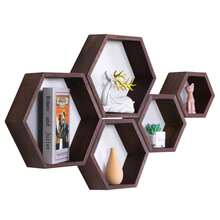 Hexagon Floating Shelves,Wall Mounted Wood Farmhouse Storage Honeycomb Wall Shelf Set Of 5,For Bathroom, Kitchen, Bedroom, Living Room,Office,Driftwood Finish - Multicolor - View 15