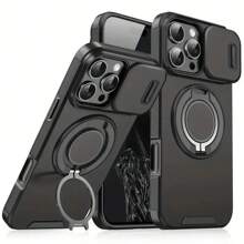 Compatible With IPhone 16/15/14/13/12/11/Pro/Max Pro/Plus Phone Case, With Sliding Camera Cover + [Full Camera Protection], With 360° Rotating Stand/Magnetic Car Mount/Matte Anti-Shock Phone Protective Cover
