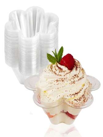 20/50 stuks, doorzichtige plastic dessertbekers, wegwerpbare ijskommen in de vorm van een bloem, serveerschalen voor ijs, noten en salade, bakjes voor trifle-proeverijen