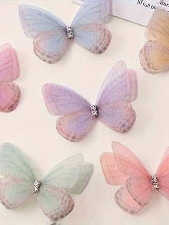 25/50pcs Mini Fabric Butterfly Simulation Flower Decoration, 3D Simulation Pastel Butterfly Decoration, Suitable For DIY Handicrafts, Headwear, Bookmarks, Photography Props And Home Decoration