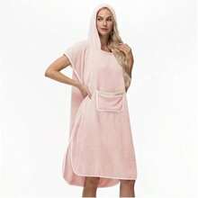 1件/2件温暖羊毛浴袍和斗篷，加厚珊瑚绒连帽带口袋，吸水速干，男女通用亲子装，加厚毛绒浴巾，浴袍，沙滩毯