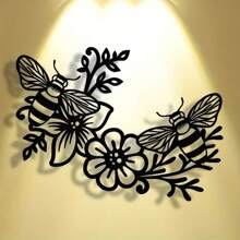 1pc Elegant Minimalist: Artistic Hardworking Bees Flower Honey Metal Sign, Wall Artwork, Modern Craft Sign Hanging Decor, Suitable For Office, Home Living Room, Bedroom, Terrace, Kitchen, Courtyard Walls, Shop Lobby Hanging Decor, Cafes, Ballrooms, Bars, Countryside, Farmhouse Decorative Walls, Housewarming, Festival Gifts