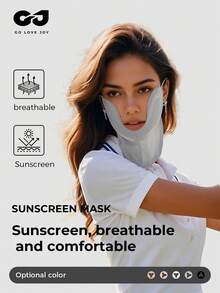 GOLOVEJOY 1pc Women's Summer Cycling Sunscreen Ice Silk Golf Face Mask, With Rhinestone Pattern, Versatile U-Shaped Design, Breathable Sun Protection Mask To Shield Eyes, Cheek, Neck - Unisex - Multicolor - View 1