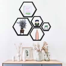 Hexagon Floating Shelves,Wall Mounted Wood Farmhouse Storage Honeycomb Wall Shelf Set Of 5,For Bathroom, Kitchen, Bedroom, Living Room,Office,Driftwood Finish - Multicolor - View 4