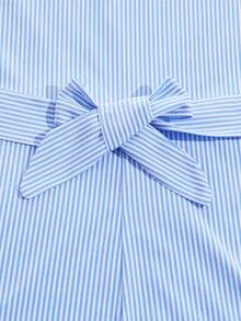 Teenage Girls' Casual Striped Jumpsuit With Ruffle Sleeves, Waist Belt Design, Back Hidden Zipper For Easy On-Off, Suitable For Outdoor, Vacation, Casual Wear - Blue - View 5