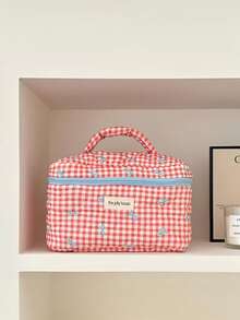 1个韩版女士格子蝴蝶结化妆包，大容量旅行化妆品收纳包，必备礼品，可收纳化妆品、洗漱用品、配饰，亦可作房间装饰、包包、梳妆台用品、储物包。