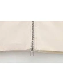 女士拉链外套宽松长袖休闲新款外套2024时尚女式飞行员夹克短款夹克 - 米色 - 查看 4