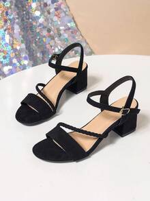 Women's Black High Heel Sandals, Fashion Open Toe Chunky Heels, Fairy Style Summer Outdoor Versatile, Strap Buckle Black Soft Bottom Non-Slip Dress Sandals, Goes With Dresses And Cheongsam - Black - View 7
