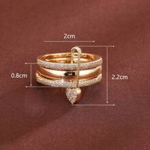 1 pieza Anillo con diseño de corazón multicapa desmontable con circonita cúbica incrustada para mujer