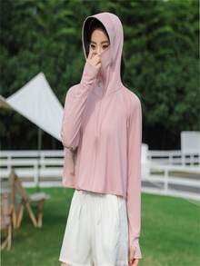 1pc Summer Ice Silk Hooded Shawl Sunscreen Clothes, Thin Outerwear With Sun Protection Hat - Sun Protection Clothing + Hat + Sleeves - View 3