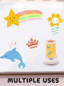 1pc Custom Round Signature Stamp For Kids With Transparent Shell, Name Stamps Personalized, DIY Customized Self Inking Name Stamp, Stamps For Signing Name With Icons