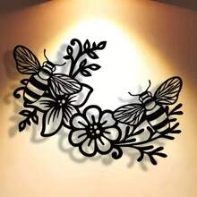 1pc Elegant Minimalist: Artistic Hardworking Bees Flower Honey Metal Sign, Wall Artwork, Modern Craft Sign Hanging Decor, Suitable For Office, Home Living Room, Bedroom, Terrace, Kitchen, Courtyard Walls, Shop Lobby Hanging Decor, Cafes, Ballrooms, Bars, Countryside, Farmhouse Decorative Walls, Housewarming, Festival Gifts