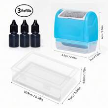 Conjunto de carimbos de rolo para proteção contra roubo de identidade - Azul (inclui tinta de reposição, frasco com tampa para fácil utilização e caixa de armazenamento)