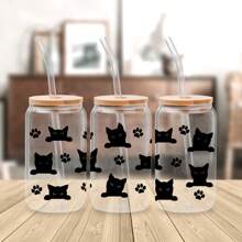 5 adesivos de copo de vidro DTF UV com gatinho fofo, adesivos de cristal 3D à prova d'água e resistentes a arranhões, adequados para copos de vidro de 473 ml, canecas, artesanato, ótima opção para decorar itens pessoais! (11,9 cm x 24,9 cm)