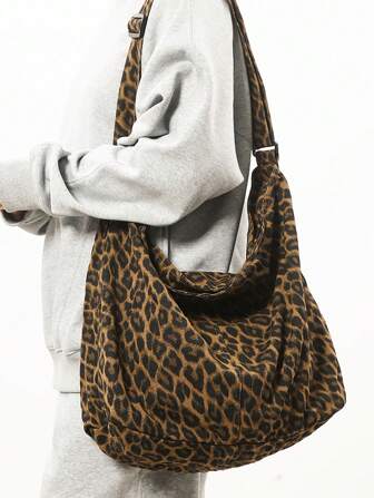 1pc Women Leopard Print Shoulder Bag, Crossbody Tote Bag With Large Pocket, Suitable For Travel, Shopping, Vacation, Carrying Clothes, Textbooks, Laptop, Fall Winter Fashionable Cheetah Print Purse For Women