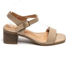 Square Heel Ankle Strap Sandals - Timeless Elegance - Khaki - View 3
