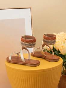 Fashionable Gold Flat Sandals, Suitable For Parents And Children, Perfect For Holiday Parties - Brown - View 3