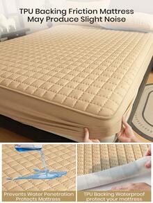 1pc Warterproof Fitted Sheet, Bedding, Waterproof Mattress Protector, Fall Decor, Halloween Decor, Christmas Decoration, Skin-Friendly Mattress Cover, Bedroom Decor, Breathable Quilted Mattress Cover For 8-15" Mattress, Room Decor, Noiseless Bed Mattress Cover For Bedroom, Dorm Room - 駝色 - 查看 7