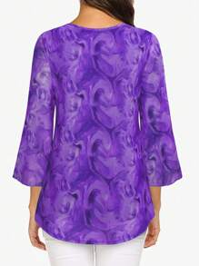 CheersLife Blusas casuales de mujer con mangas 3/4, blusas holgadas plisadas de malla con doble capa de flores