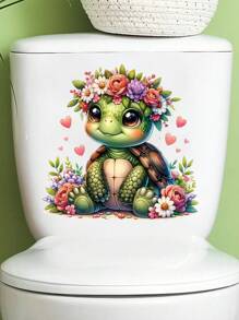 Pegatina decorativa pintada a mano con una linda tortuga marina para el tanque del inodoro, accesorios de decoración de baño, calcomanías florales para el tanque del inodoro, decoración del hogar, pegatinas, vinilos decorativos para el hogar, artículos de decoración de primavera para renovar tu hogar, pegatinas de decoración de ramas, regalos para cumpleaños y graduación