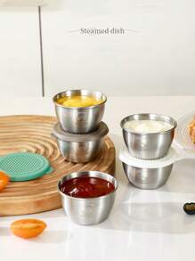 2 pezzi/4 pezzi/6 pezzi Coppette per salse mini in acciaio inossidabile 304 con coperchi, piattini portatili per condimenti per uso domestico per ketchup, condimenti per insalata, uso esterno, forniture scolastiche