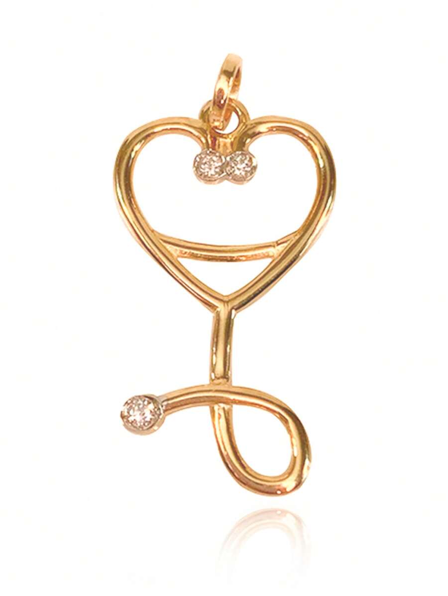 18k Gold 750 Heart Stethoscope Pendant With Zirconia Comes With Case And Certificate - Vàng - Xem 1