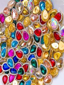 10/30/50pcs Multi-Color Teardrop Rhinestones, Gold Metal Base, Shiny Acrylic Gems, Suitable For DIY Crafts, Clothing And Wedding Decorations - Multicolor - View 9