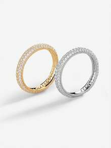 1枚925纯银戒指，镶嵌闪亮立方氧化锆，男女皆宜，可搭配日常服饰或作为派对配饰。高品质戒指，精致珠宝，绝佳礼品。 - 滿圈雙排鑽 - 查看 5