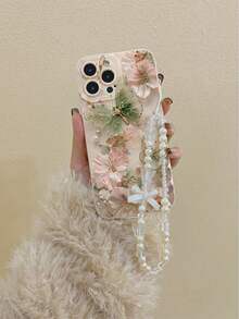 1 قطعة غطاء هاتف مضاد للسقوط مطلي بالوردي والأخضر بتصميم فراشة مثقوبة الحواف مع سوار فراشة مزين بخرز يدوي، مناسب لأغطية الهواتف/الأغلفة الواقية/الأصداف/أغطية هواتف 16/11/أجهزة جالاكسي/16 برو ماكس/13 - متعدد الألوان - مشاهدة 3