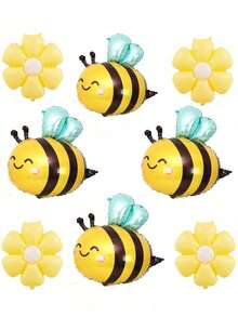 8 件套可爱蜜蜂黄色雏菊铝箔气球适用于生日周年纪念婚礼派对装饰雏菊花气球用品 - 黃色 - 查看 6