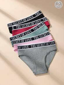 5件套女士性感字母印花松紧腰柔软棉质透气低腰三角内裤 - 彩色 - 查看 4