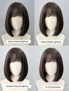 Kids Short Hair Fei-Show Synthetic Heat Resistant Fiber Black Bob Wig With Flat Bangs Modern Show Cosplay Halloween Carnival Wigs - Black - View 7
