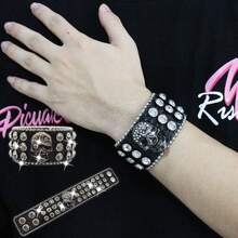 Braccialetto di lusso in cristallo a forma di teschio per donna e uomo, bracciale alla moda con strass, accessori gioiello da festa, regalo, in pelle PU - Multicolore - Visualizzare 21