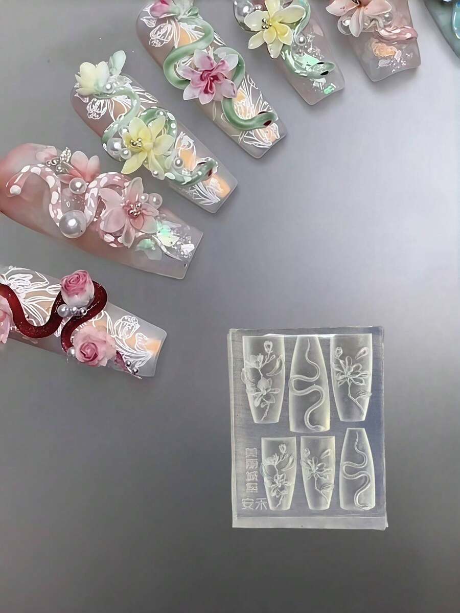 New Realistic Snake-Shaped White Magnolia Silicone Mold 3D Nail Art Decoration DIY Jewelry Making Tool,Nail Supplies,Nail Tools,Nail Art Tools,Back To School,Nails,Nail Tools For Press On Nails - Clear - View 1