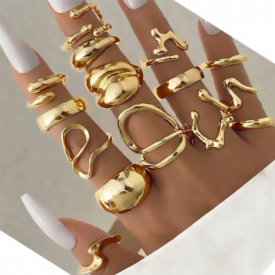 15 Pieces/Geometric Metal Ring Jewelry Women's Ring Set For Everyday ...
