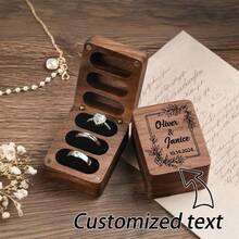 1 Pc Personalised Walnut Wood Flip Ring Box, Customized Engraved Wedding Ring Box, Engagement Ring Box, 3 Slots Ring Box, Ring Bearer Box, Anniversary, Proposal Ring Holder,Delicate Romance - Multicolor - View 8