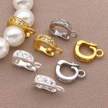 1/3/5pcs Real 18K Gold Plated Brass Zirconia Bail Bead Spacer Buckle Connectors Spring Buckle Clasp Clip Buckle For DIY Jewelry Making Finding Bracelet Necklace Pendant